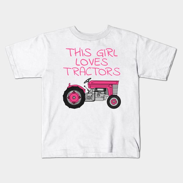 Vintage Tractor, This Girl Loves Tractors, Female Farmer Kids T-Shirt by doodlerob